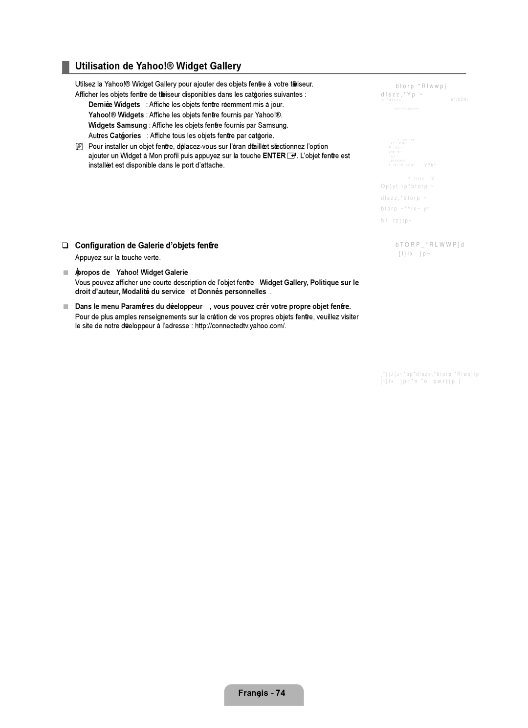 Samsung UN46B8000, UN55B8000 user manual Utilisation de Yahoo! Widget Gallery, Configuration de Galerie d’objets fenêtre 