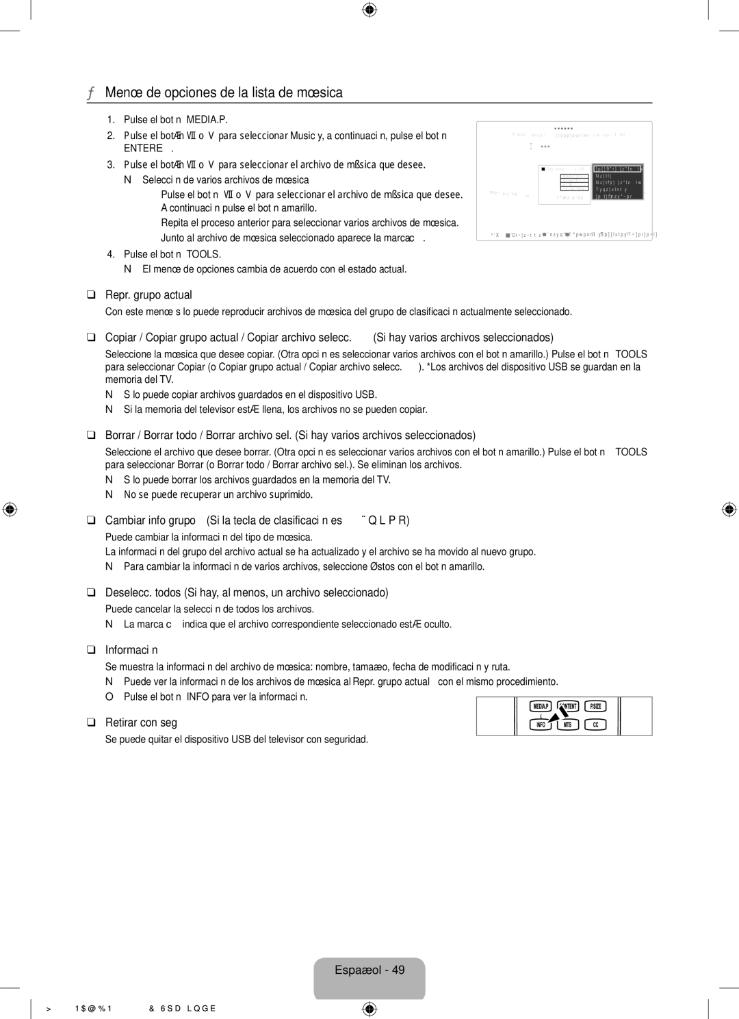 Samsung UN55B8500 Menú de opciones de la lista de música, Cambiar info grupo Si la tecla de clasificación es Ánimo 