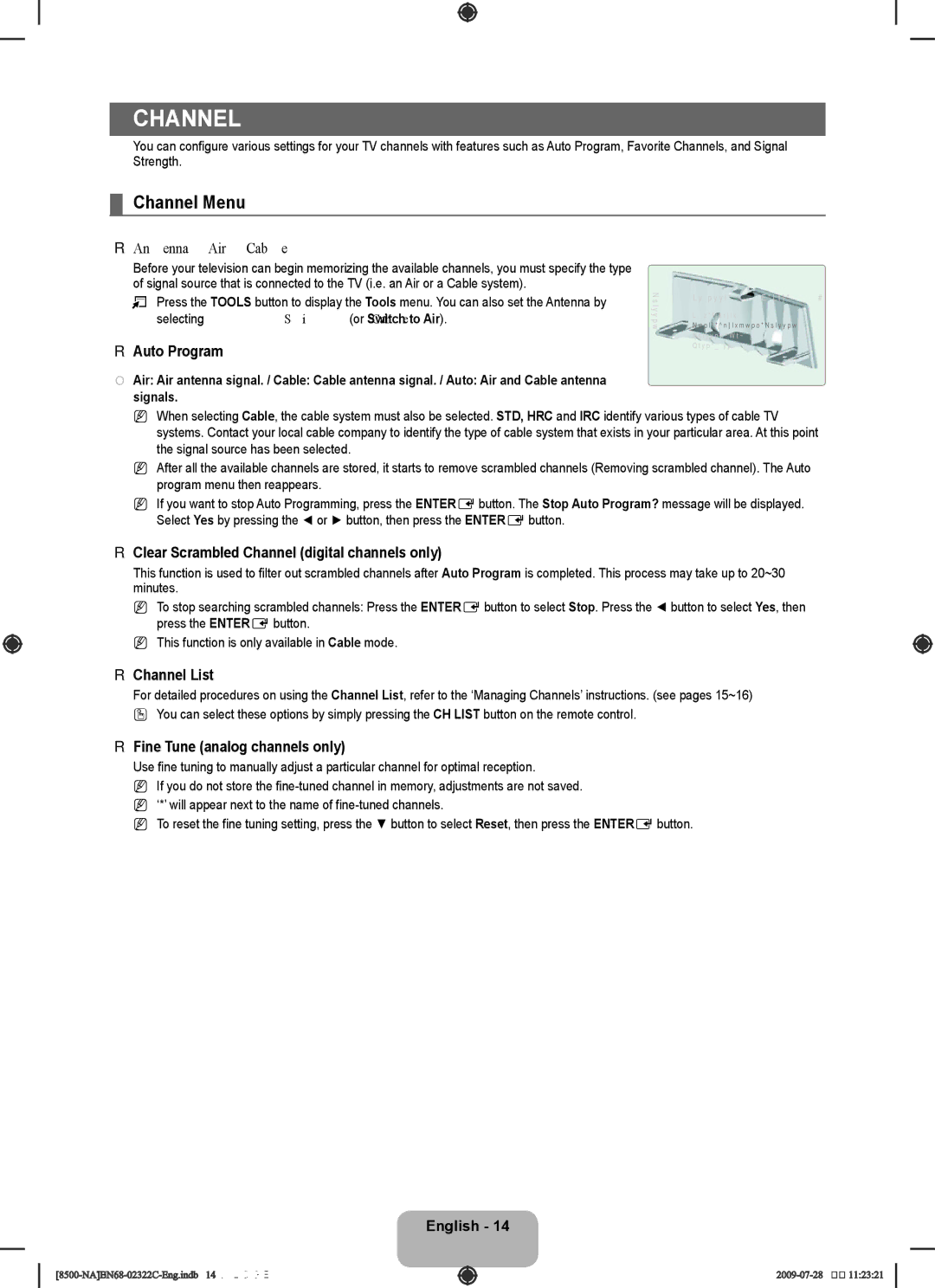 Samsung UN55B8500 user manual Channel Menu 