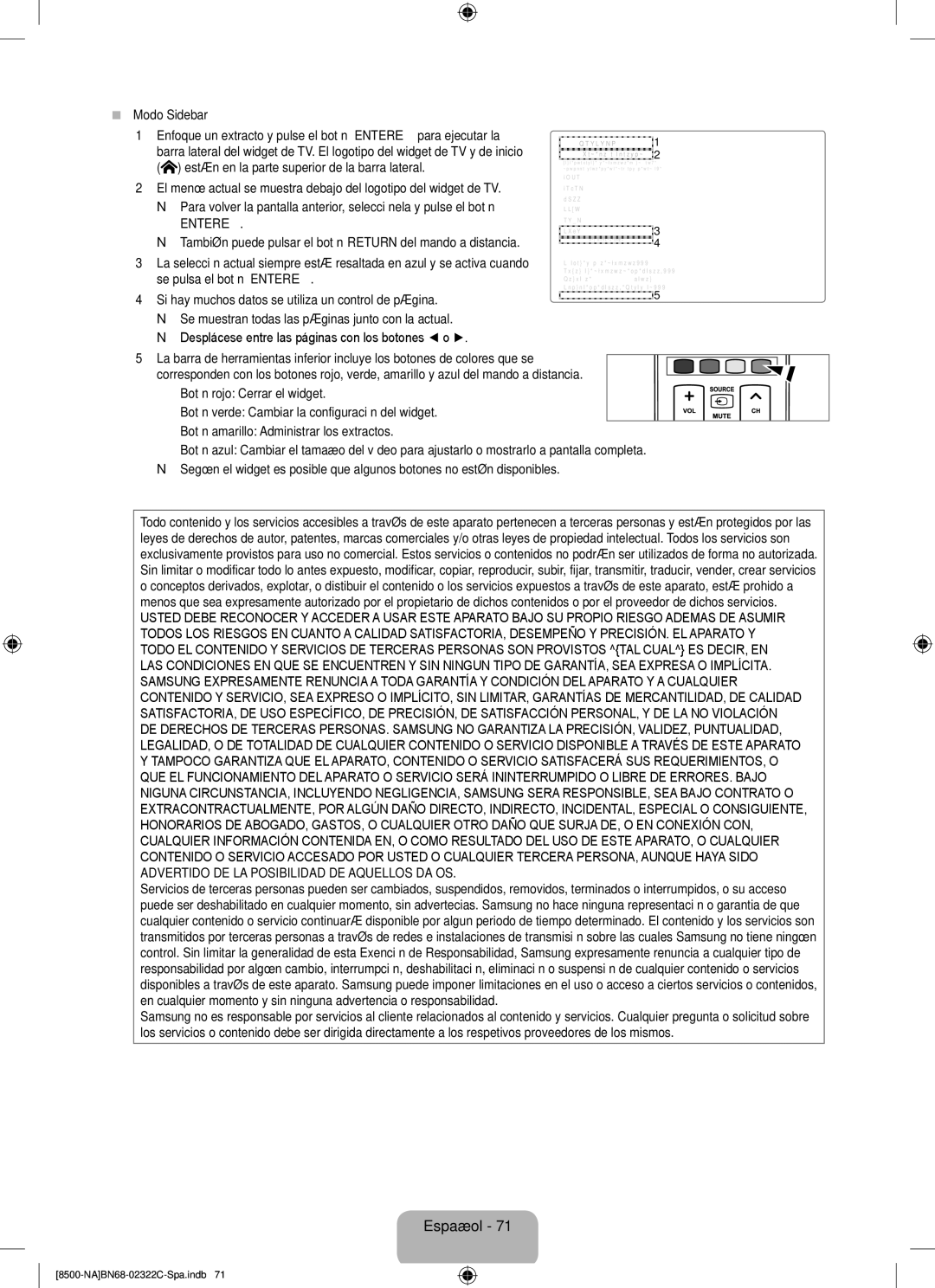 Samsung UN55B8500 Modo Sidebar, Enfoque un extracto y pulse el botón ENTEREpara ejecutar la, Se pulsa el botón Entere 