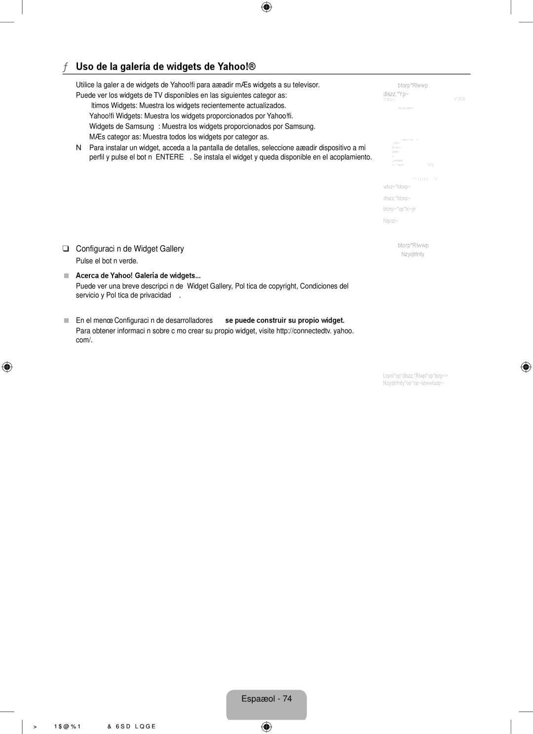 Samsung UN55B8500 user manual Uso de la galería de widgets de Yahoo, Configuración de Widget Gallery 