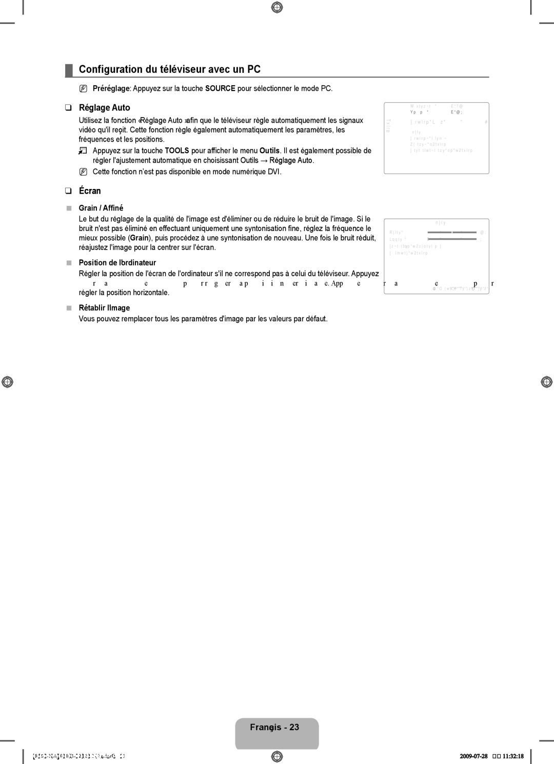 Samsung UN55B8500 user manual Configuration du téléviseur avec un PC, Réglage Auto, Écran 