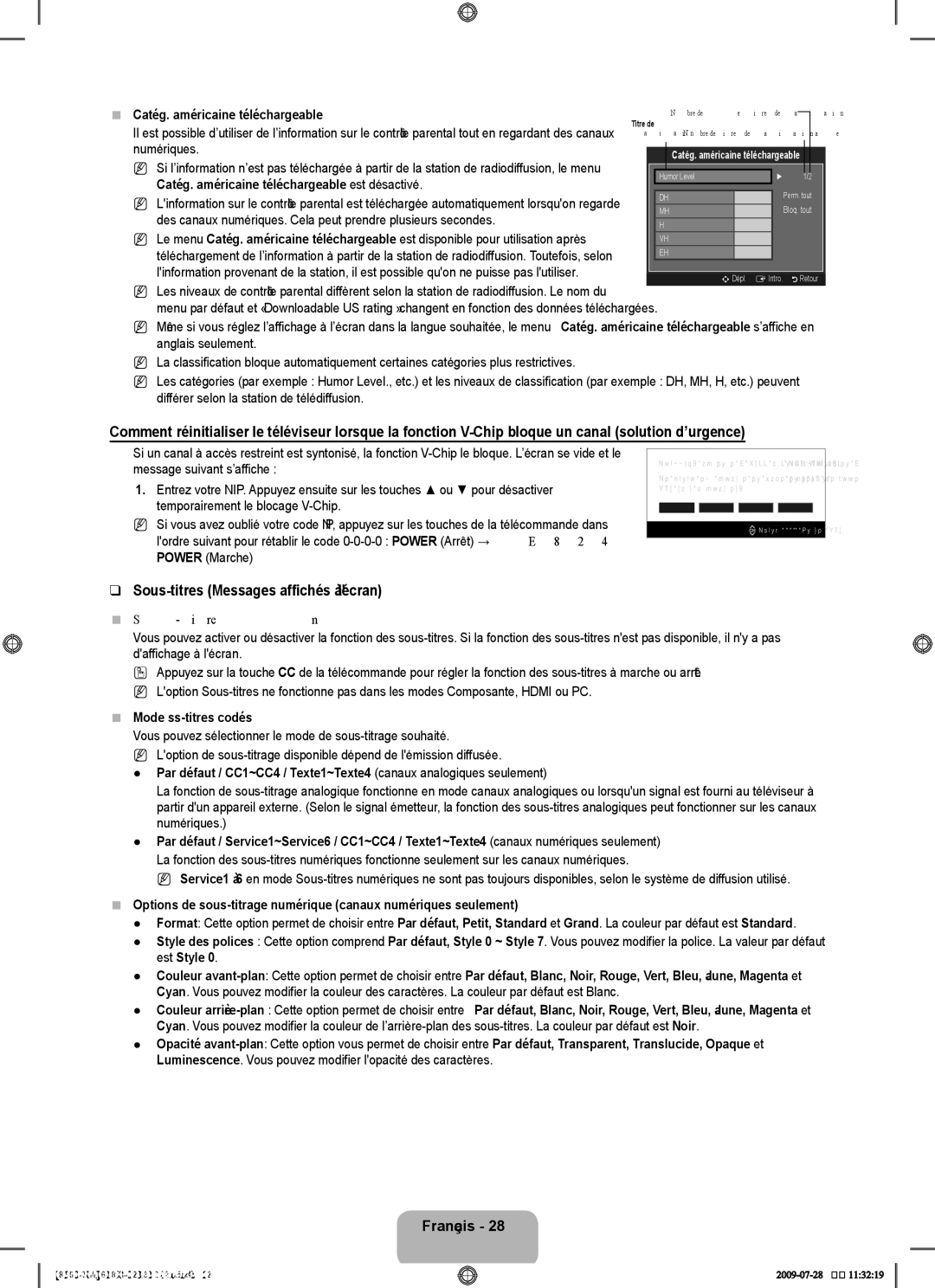 Samsung UN55B8500 user manual Sous-titres Messages affichés à lécran, Sous-titres → Off / On, Mode ss-titres codés 