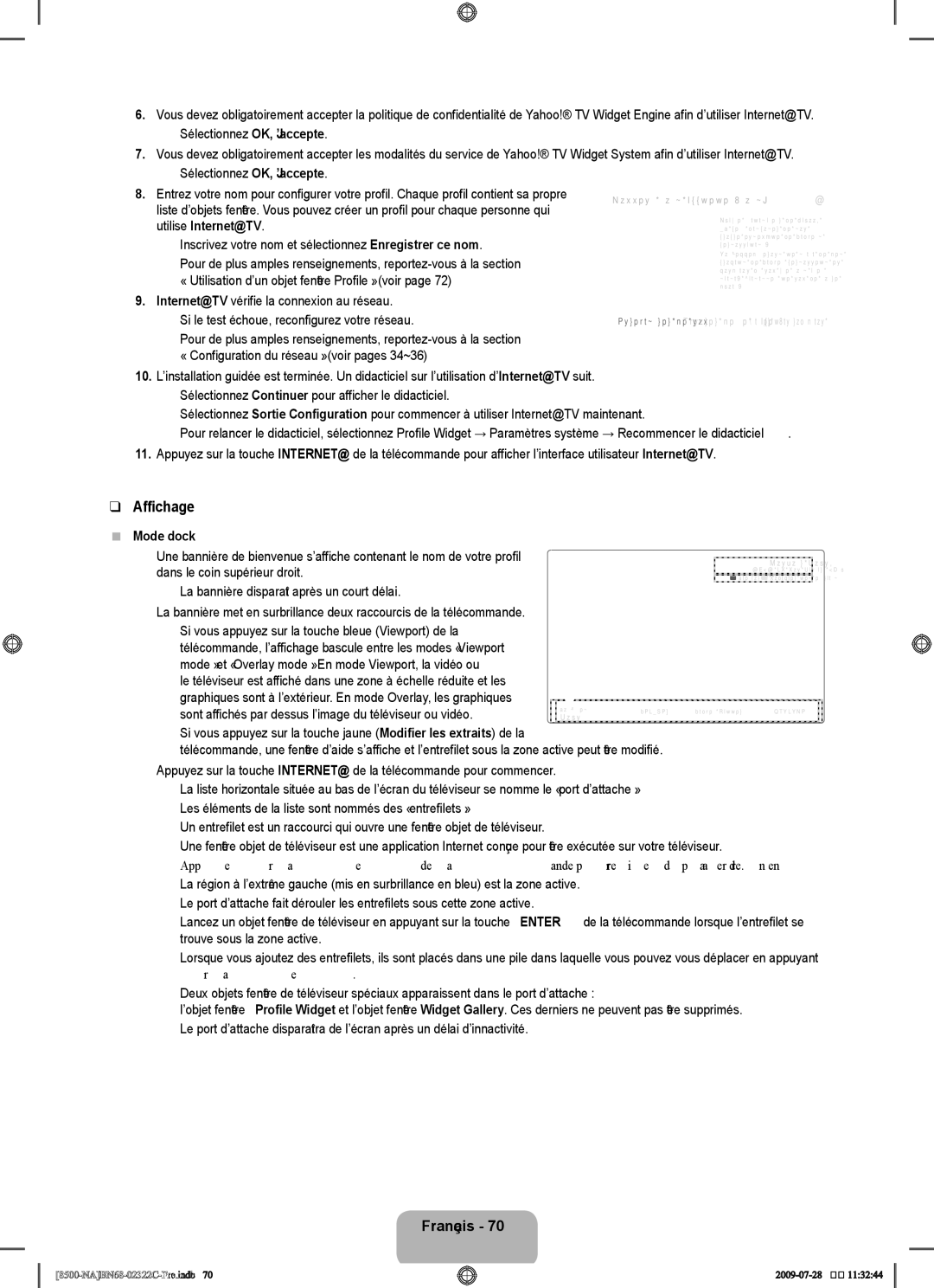 Samsung UN55B8500 user manual Affichage, Internet@TV vérifie la connexion au réseau, Mode dock 