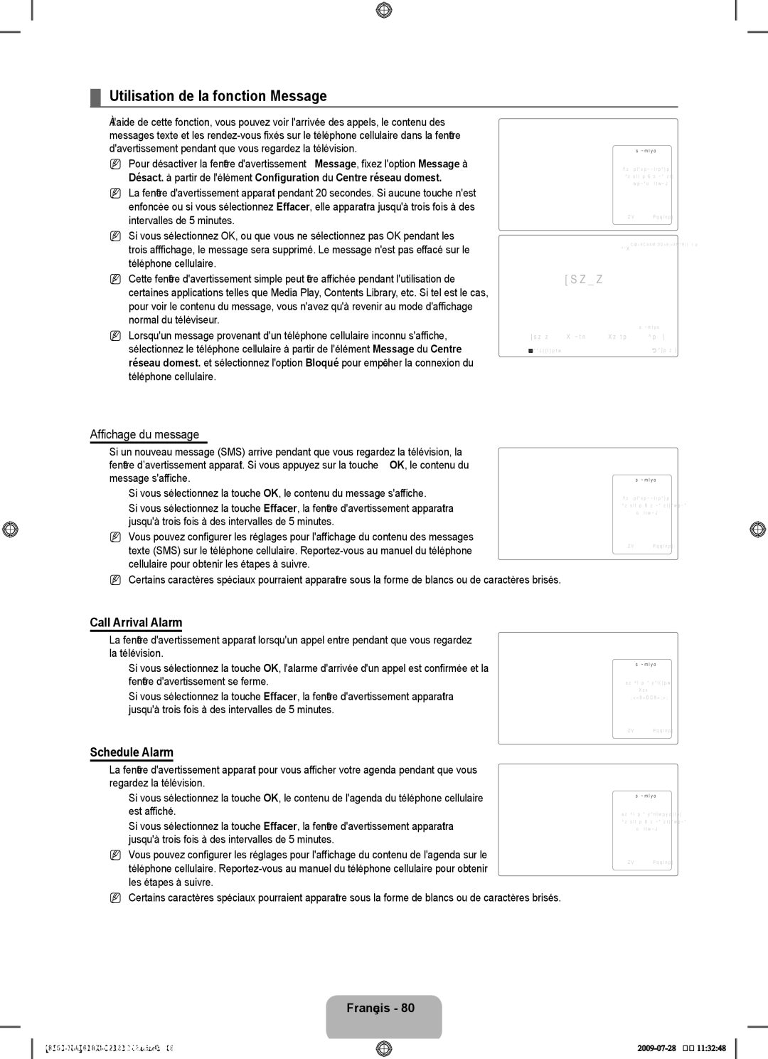 Samsung UN55B8500 user manual Utilisation de la fonction Message, Affichage du message 