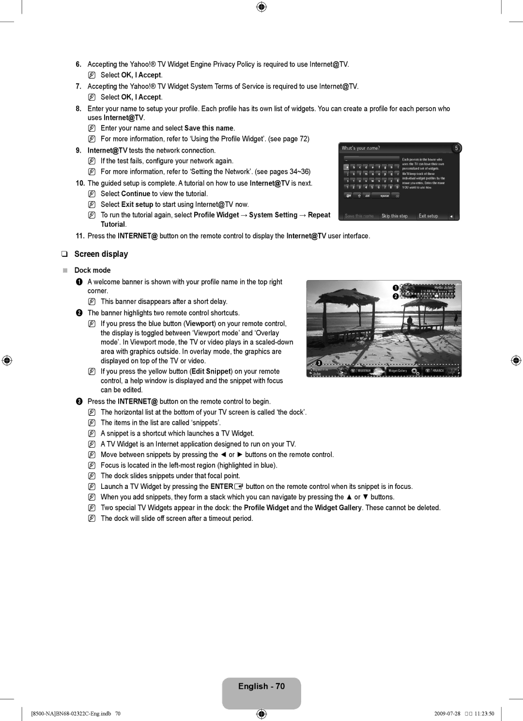 Samsung UN55B8500 user manual Tutorial, Dock mode, This banner disappears after a short delay 