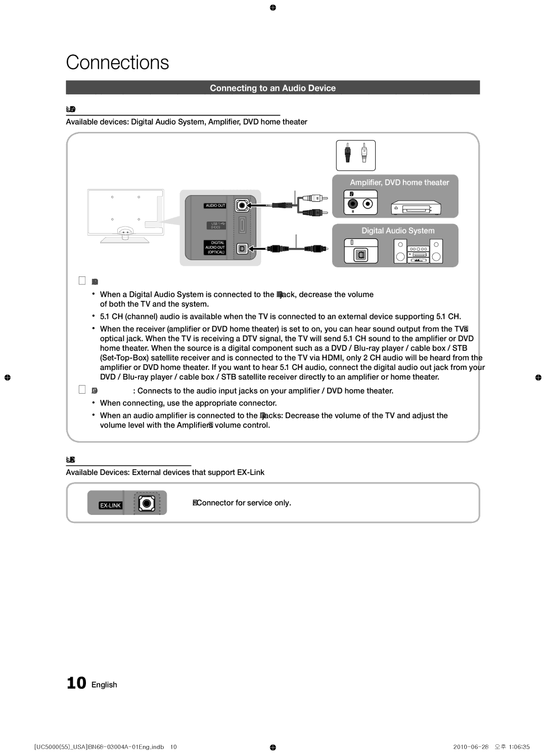 Samsung UN55C5000 user manual Connecting to an Audio Device, Digital Audio OUT Optical 