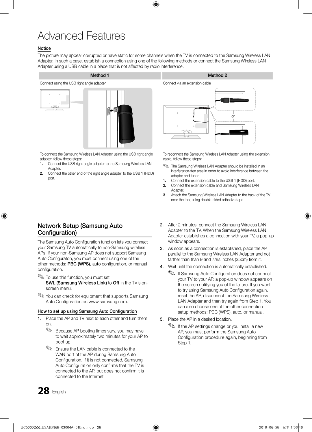 Samsung UN55C5000 user manual Network Setup Samsung Auto Configuration, Boot up 