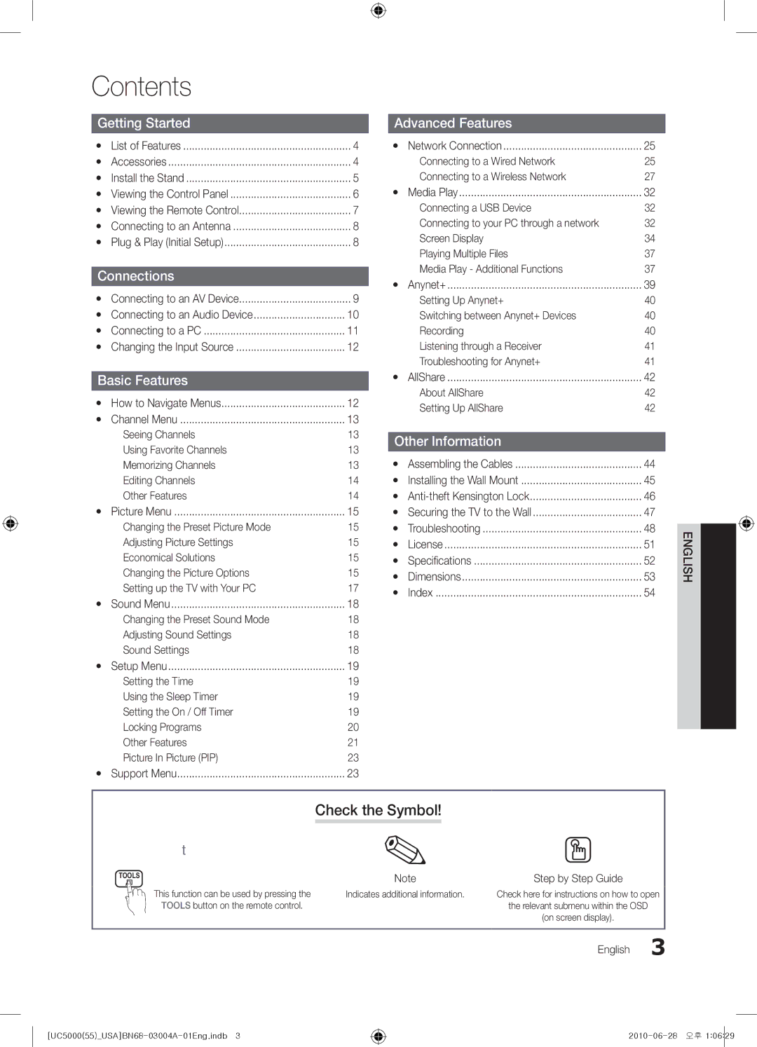 Samsung UN55C5000 user manual Contents 