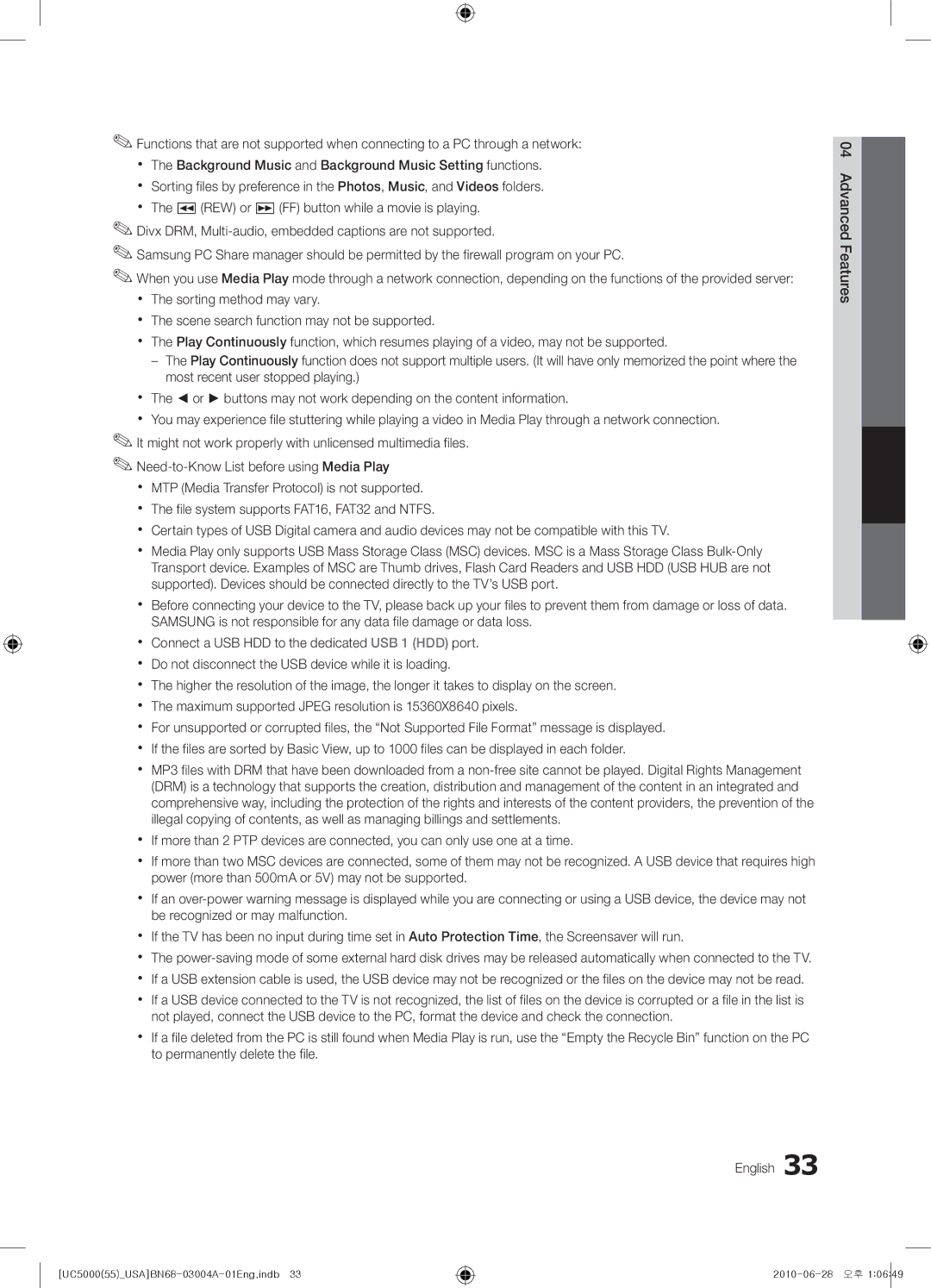 Samsung UN55C5000 user manual UC500055USABN68-03004A-01Eng.indb 2010-06-28 오후 