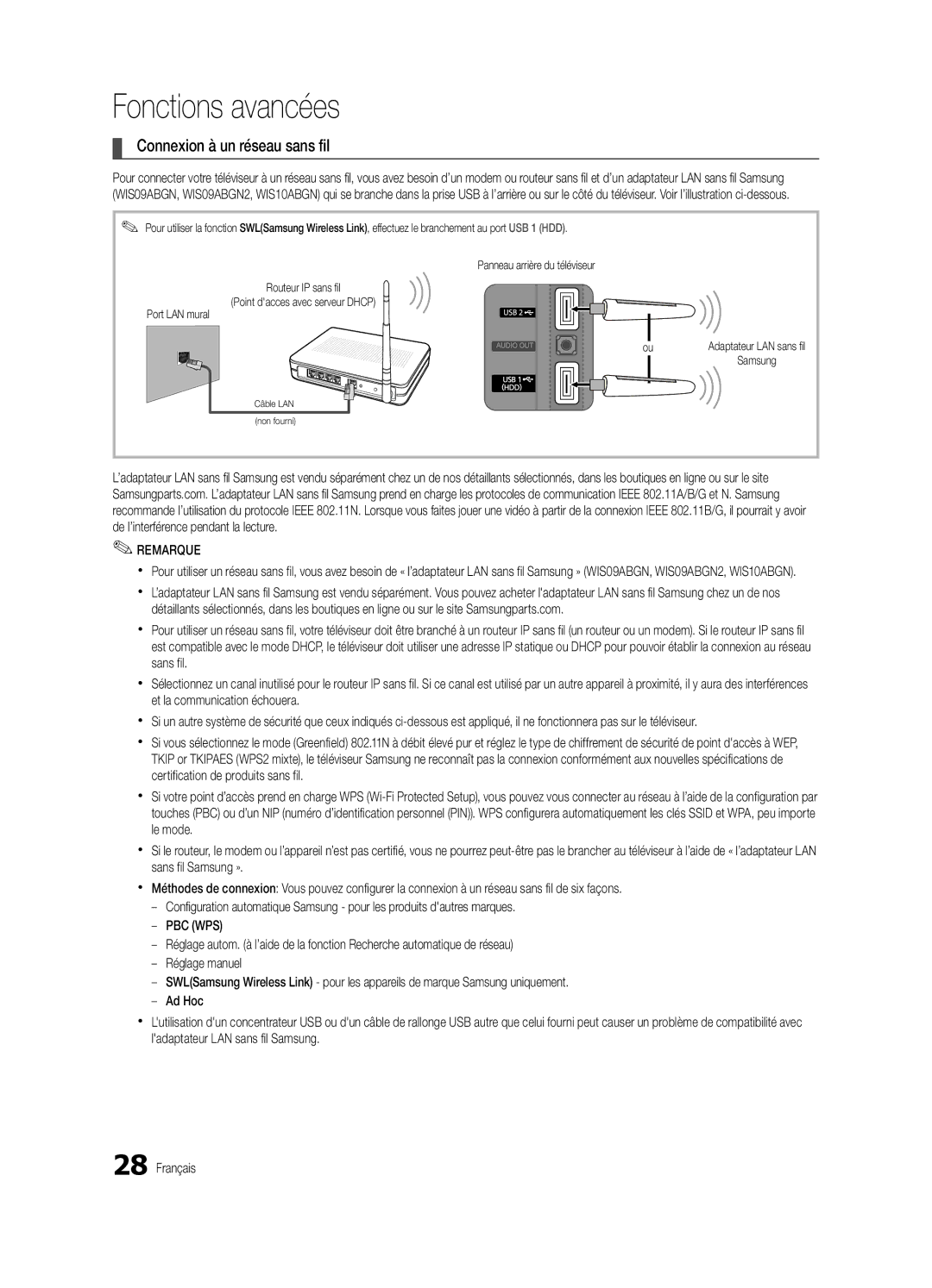 Samsung UN55C6500, UN46C6500, UN40C6400, UN32C6500 user manual Connexion à un réseau sans fil, Samsung 