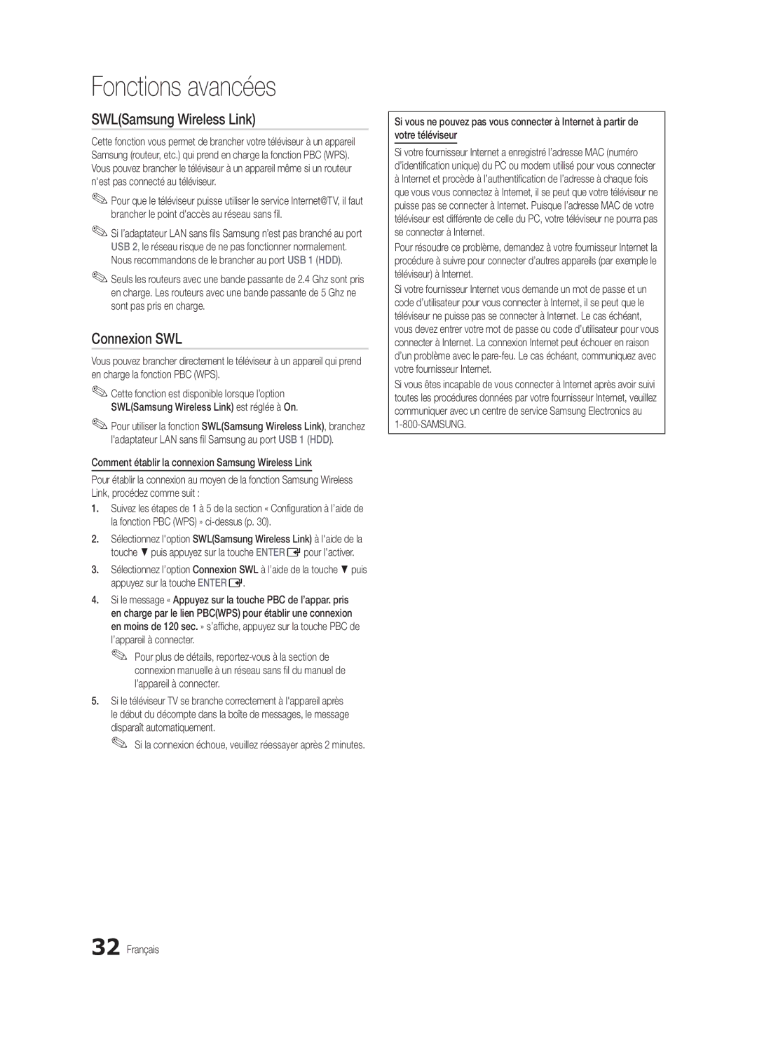 Samsung UN55C6500, UN46C6500, UN40C6400, UN32C6500 user manual Connexion SWL, ’appareil à connecter, Disparaît automatiquement 