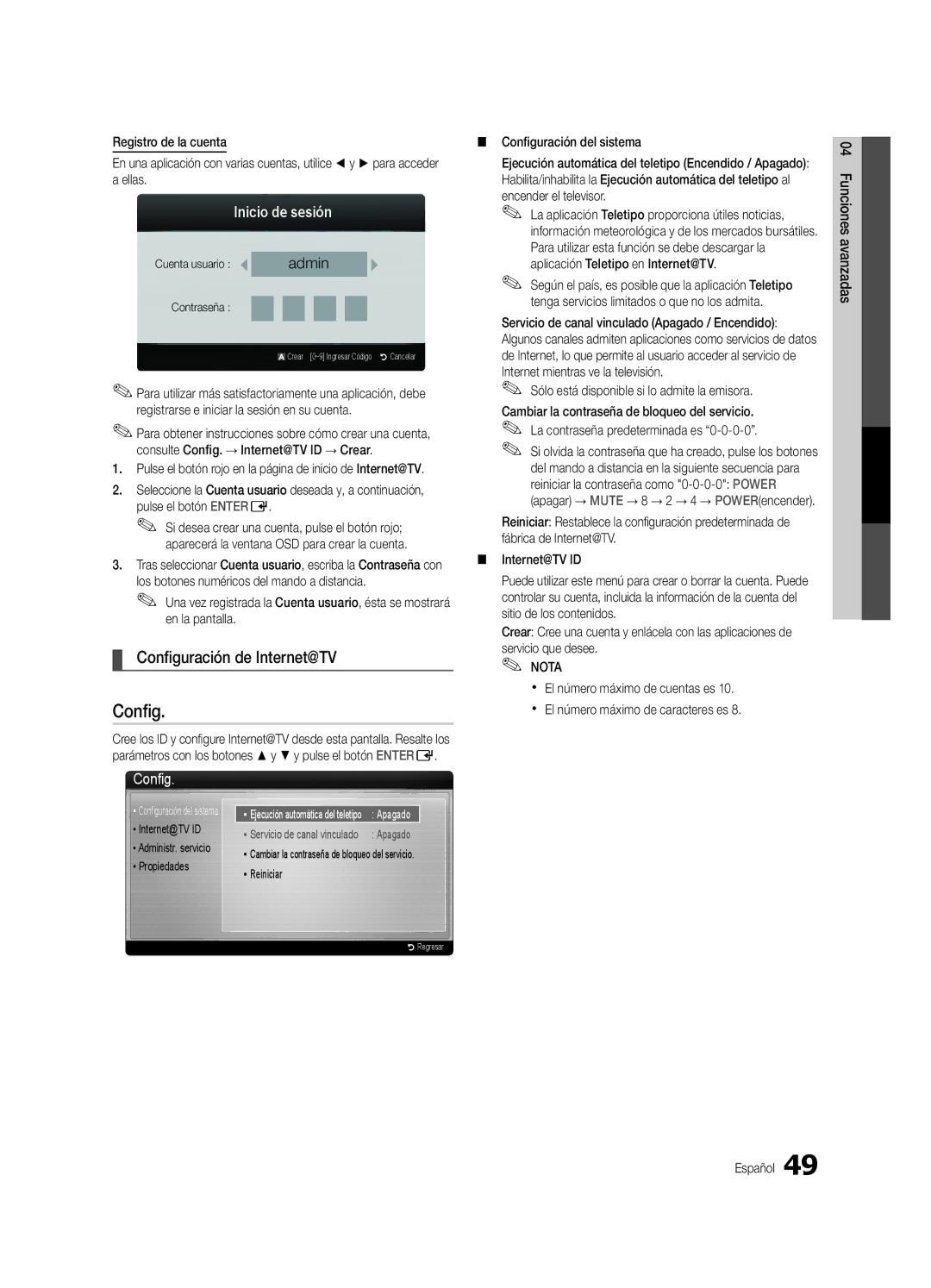 Samsung UN46C8000, UN55C8000 Configuración de Internet@TV, Inicio de sesión, Tenga servicios limitados o que no los admita 