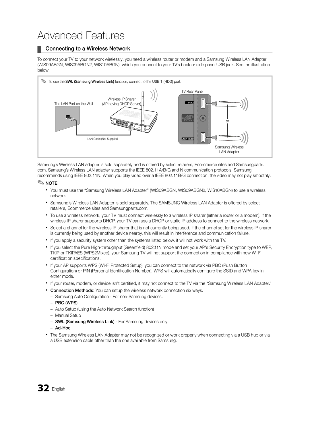 Samsung Series C8, UN55C8000, UN46C8000 user manual Connecting to a Wireless Network, LAN Port on the Wall 