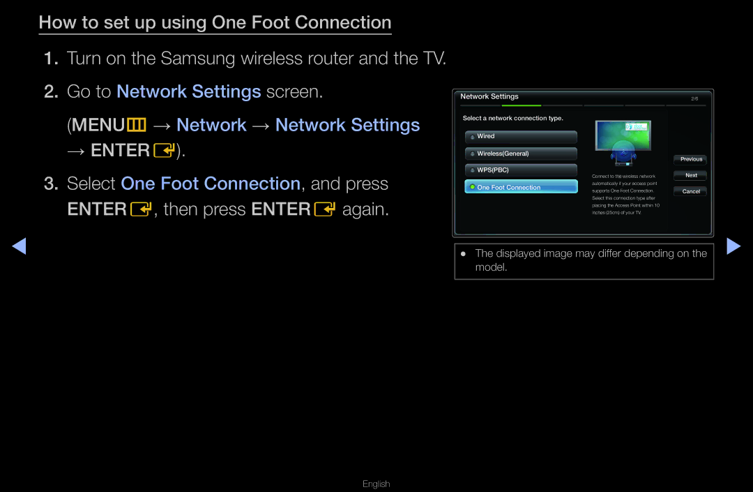 Samsung UN55D6000SF manual How to set up using One Foot Connection 