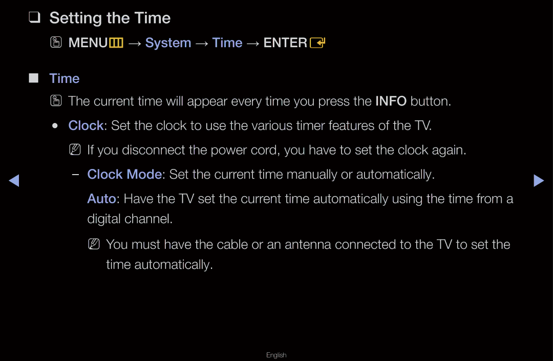 Samsung UN55D6000SF manual Setting the Time, OO MENUm→ System → Time → Entere 