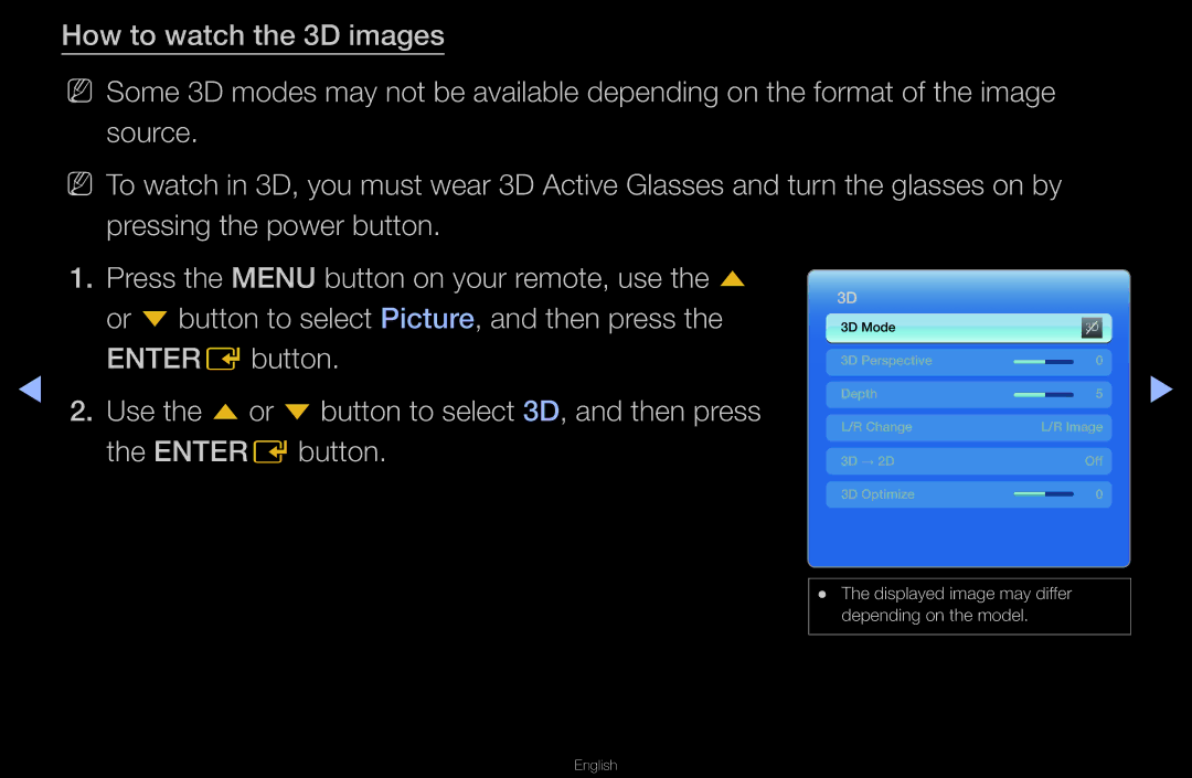 Samsung UN55D6000SF manual 3D Mode Perspective Depth Change Image → 2D Off Optimize 