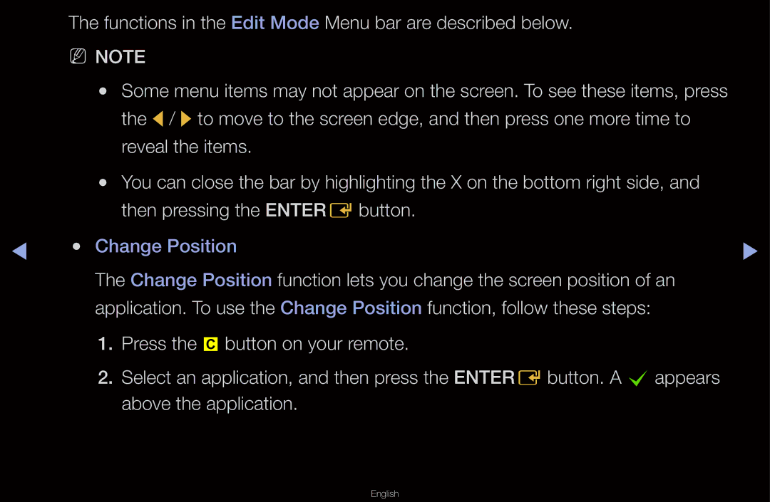 Samsung UN55D6000SF manual Functions in the Edit Mode Menu bar are described below 