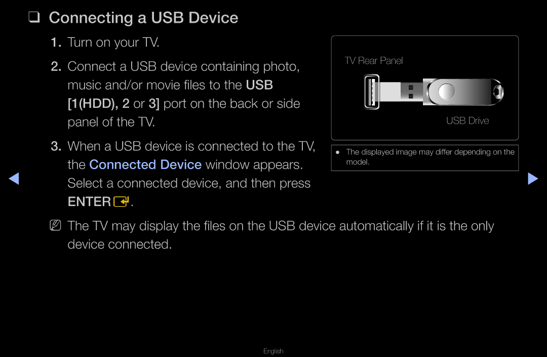 Samsung UN55D6000SF manual Connecting a USB Device, Select a connected device, and then press 