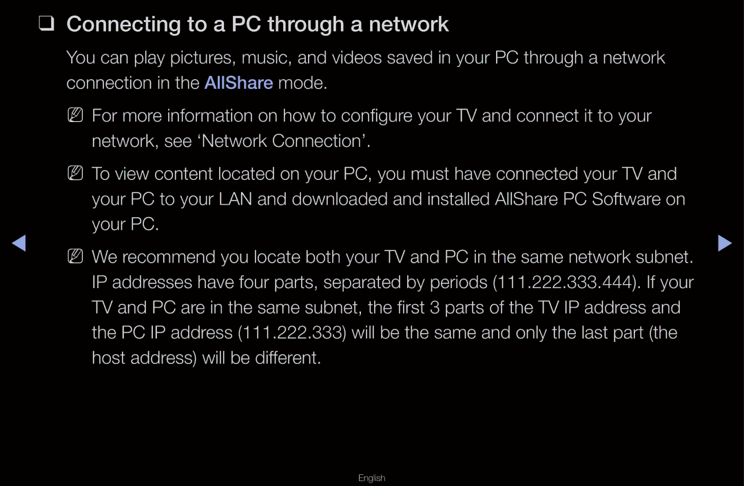 Samsung UN55D6000SF manual Connecting to a PC through a network 