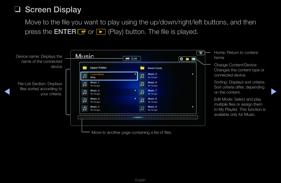 Samsung UN55D6000SF manual Screen Display, Music 