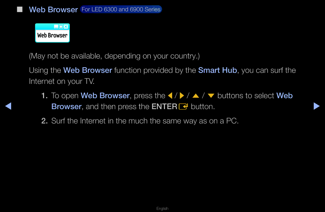 Samsung UN55D6000SF manual Web Browser For LED 6300 and 6900 Series 