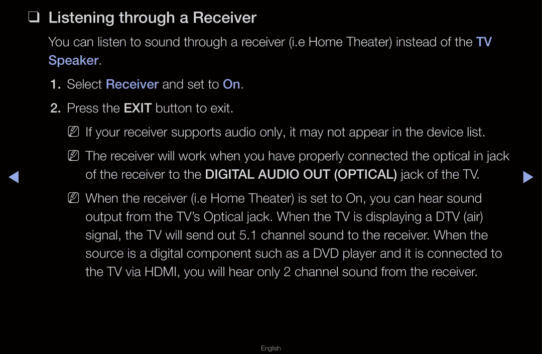 Samsung UN55D6000SF manual Listening through a Receiver 