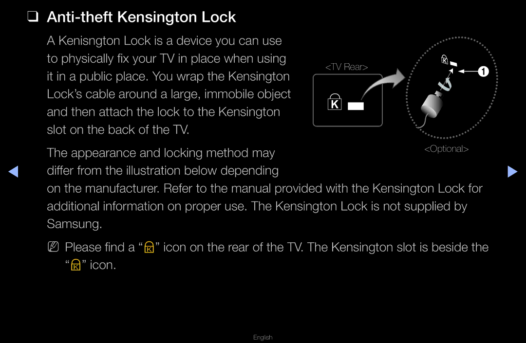 Samsung UN55D6000SF manual Anti-theft Kensington Lock 