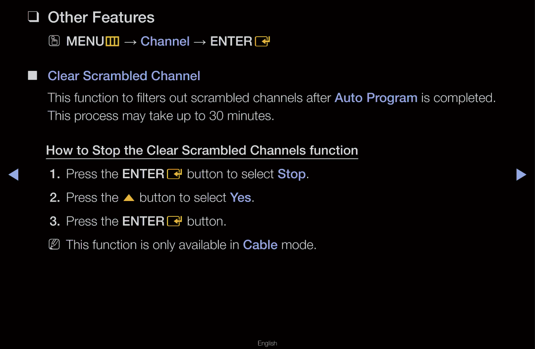 Samsung UN55D6000SF manual Other Features, OO MENUm→ Channel → Entere 