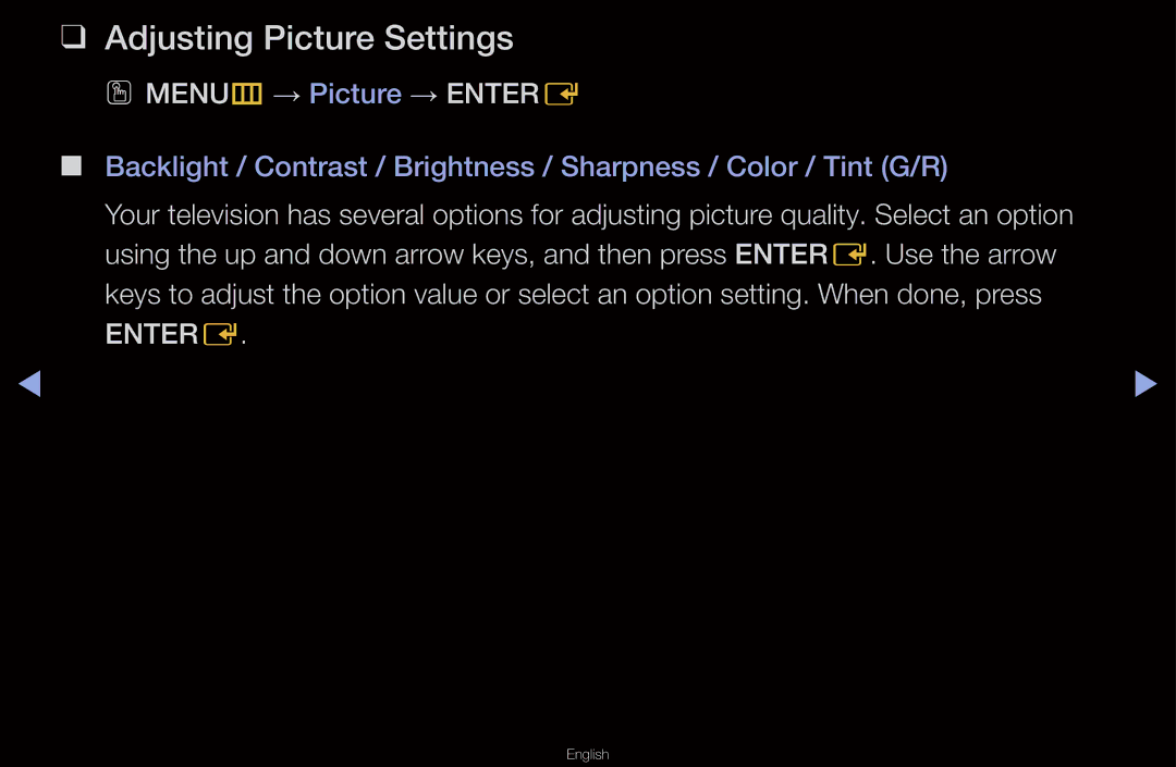 Samsung UN55D6000SF manual Adjusting Picture Settings, OO MENUm→ Picture → Entere 