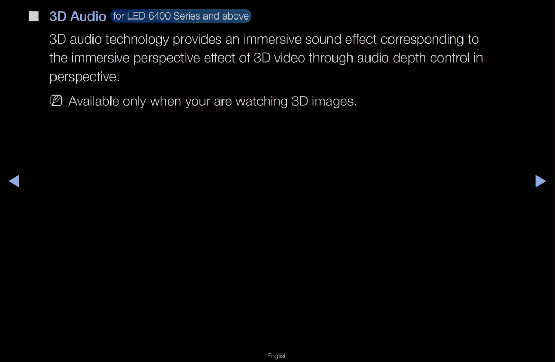 Samsung UN55D6000SF manual 3D Audio for LED 6400 Series and above 