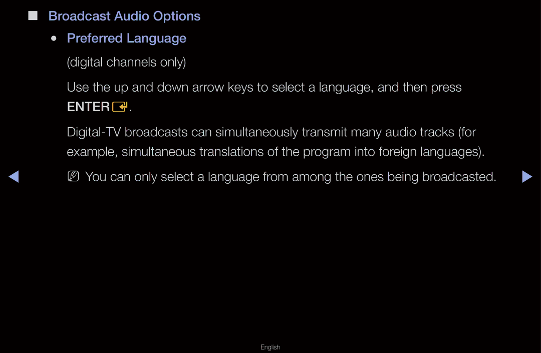 Samsung UN55D6000SF manual Broadcast Audio Options Preferred Language 