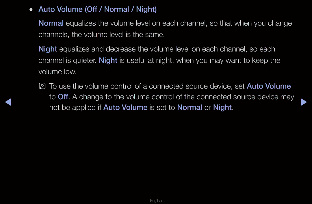 Samsung UN55D6000SF manual Not be applied if Auto Volume is set to Normal or Night 