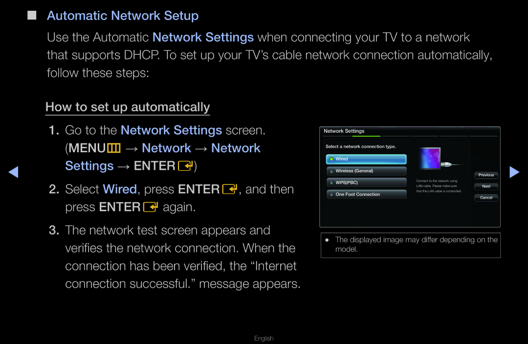 Samsung UN55D6000SF manual Select Wired, press ENTERE, and then press ENTEREagain, Network Settings 