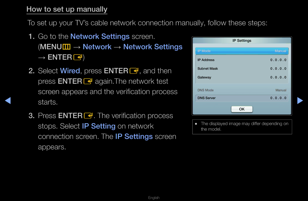 Samsung UN55D6000SF manual MENUm→ Network → Network Settings → Entere 