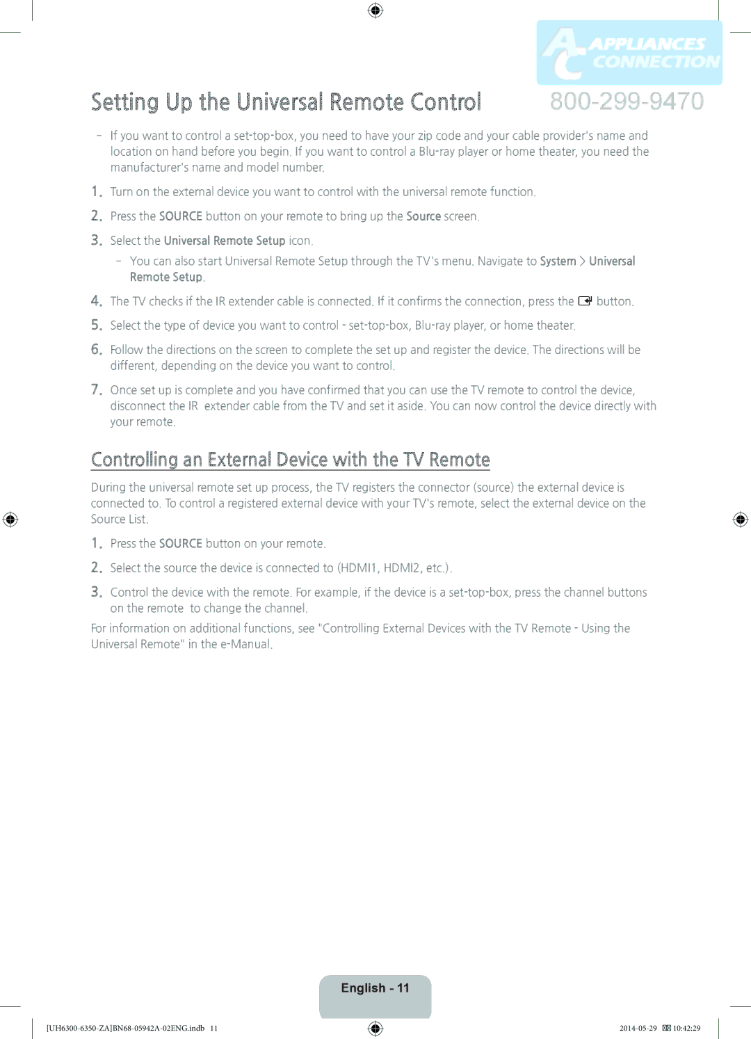 Samsung UN55H6350 user manual Setting Up the Universal Remote Control, Controlling an External Device with the TV Remote 