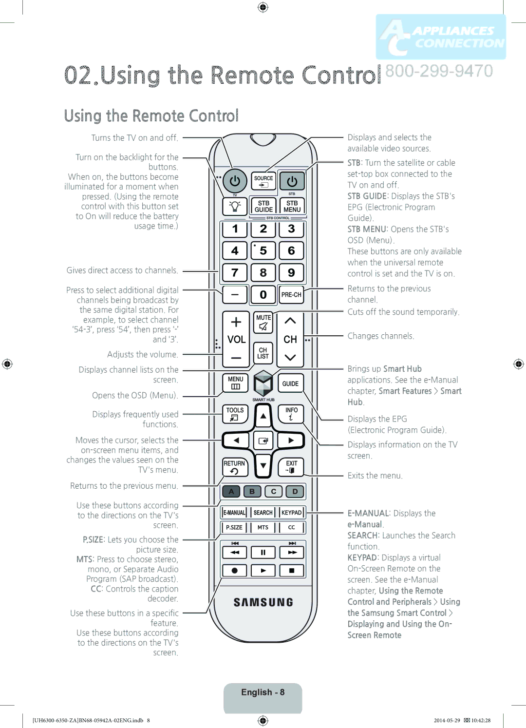 Samsung UN55H6350 user manual Using the Remote Control, Manual, Displaying and Using the On- Screen Remote 