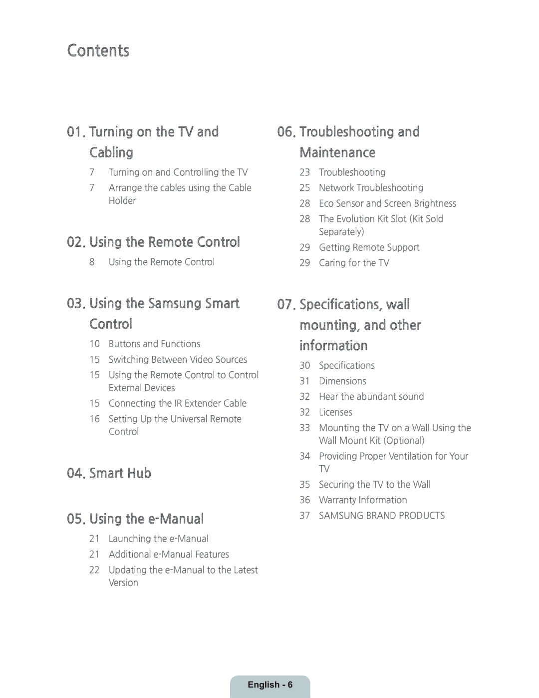 Samsung UN55H8000 manual Contents 