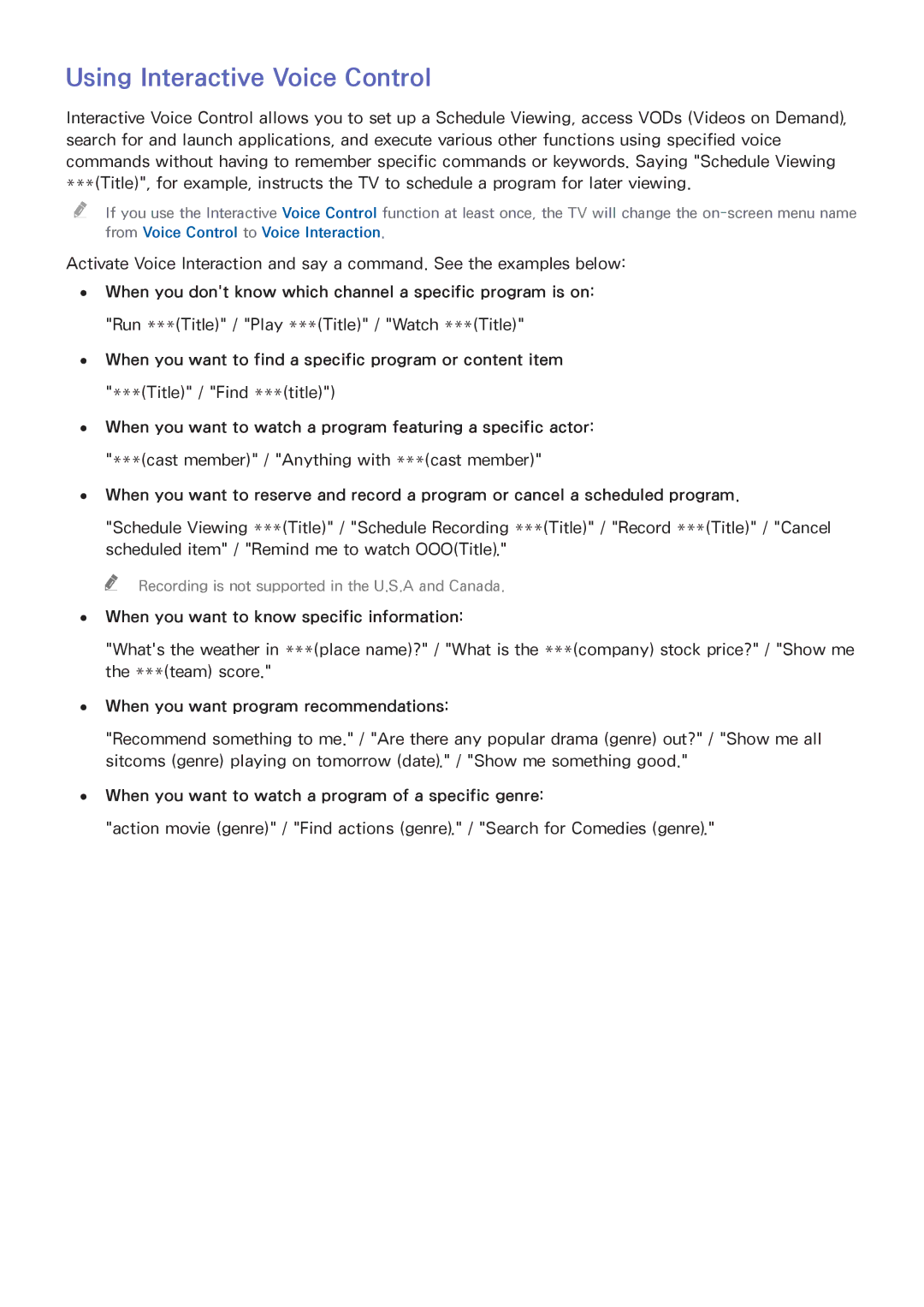 Samsung UN55HU6840 manual Using Interactive Voice Control 