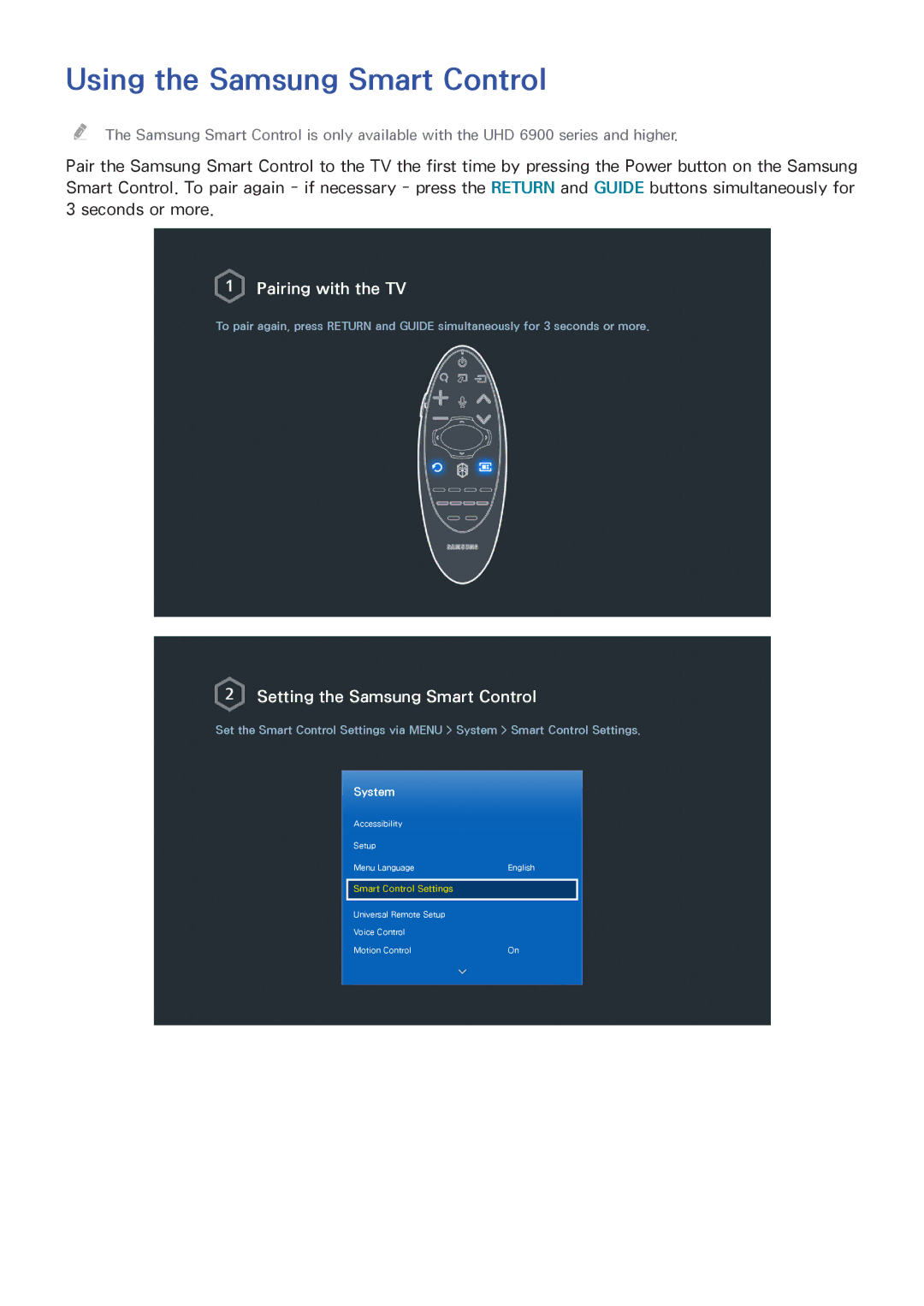 Samsung UN55HU6840 manual Using the Samsung Smart Control, Setting the Samsung Smart Control 