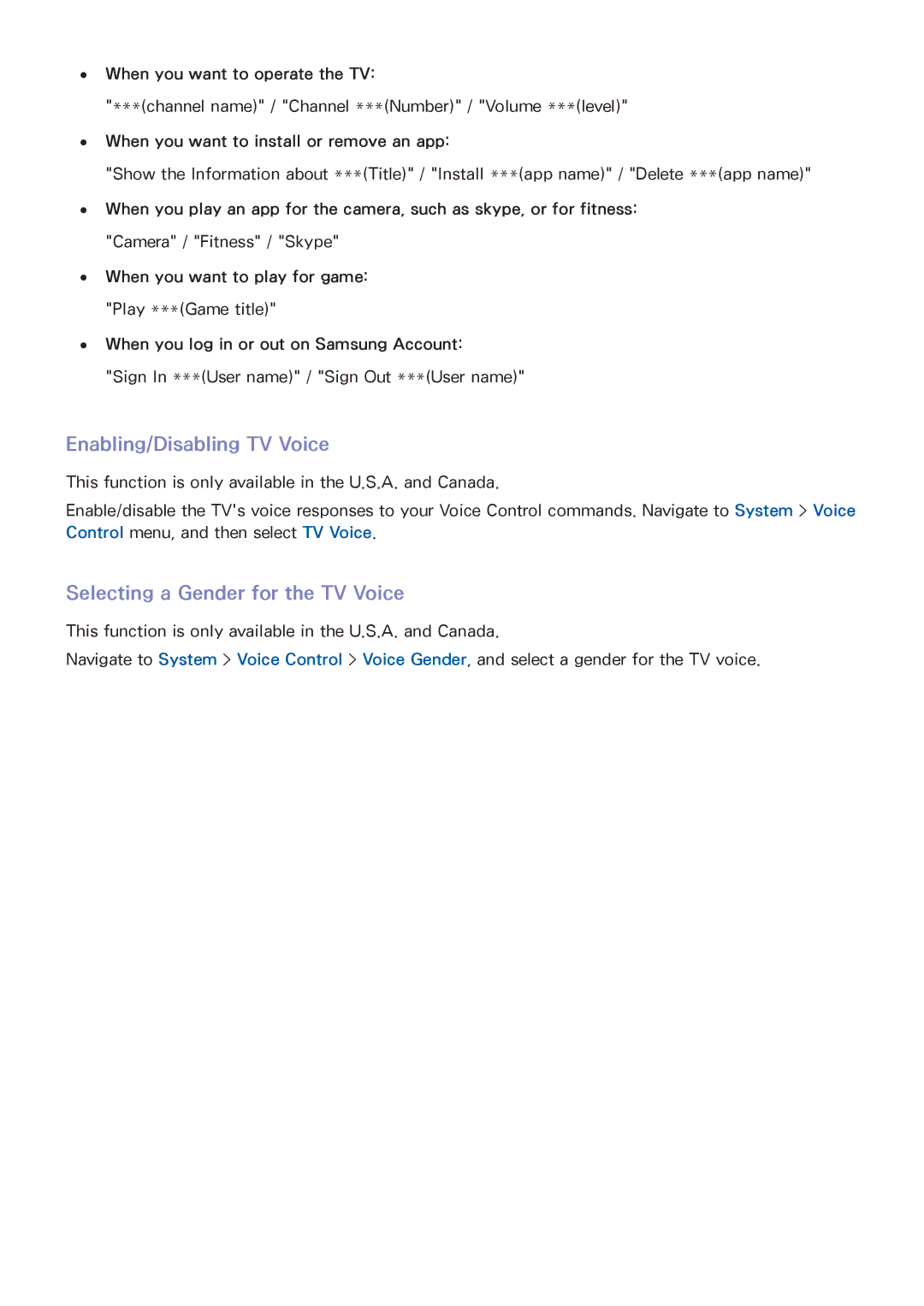 Samsung UN55HU6840 manual Enabling/Disabling TV Voice, Selecting a Gender for the TV Voice 