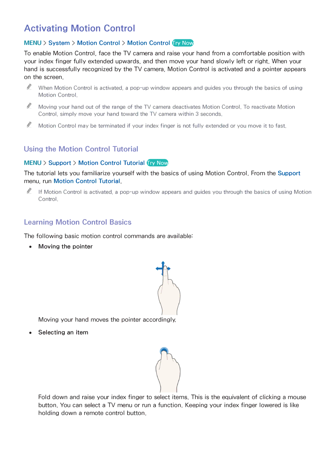 Samsung UN55HU6840 manual Activating Motion Control, Using the Motion Control Tutorial, Learning Motion Control Basics 