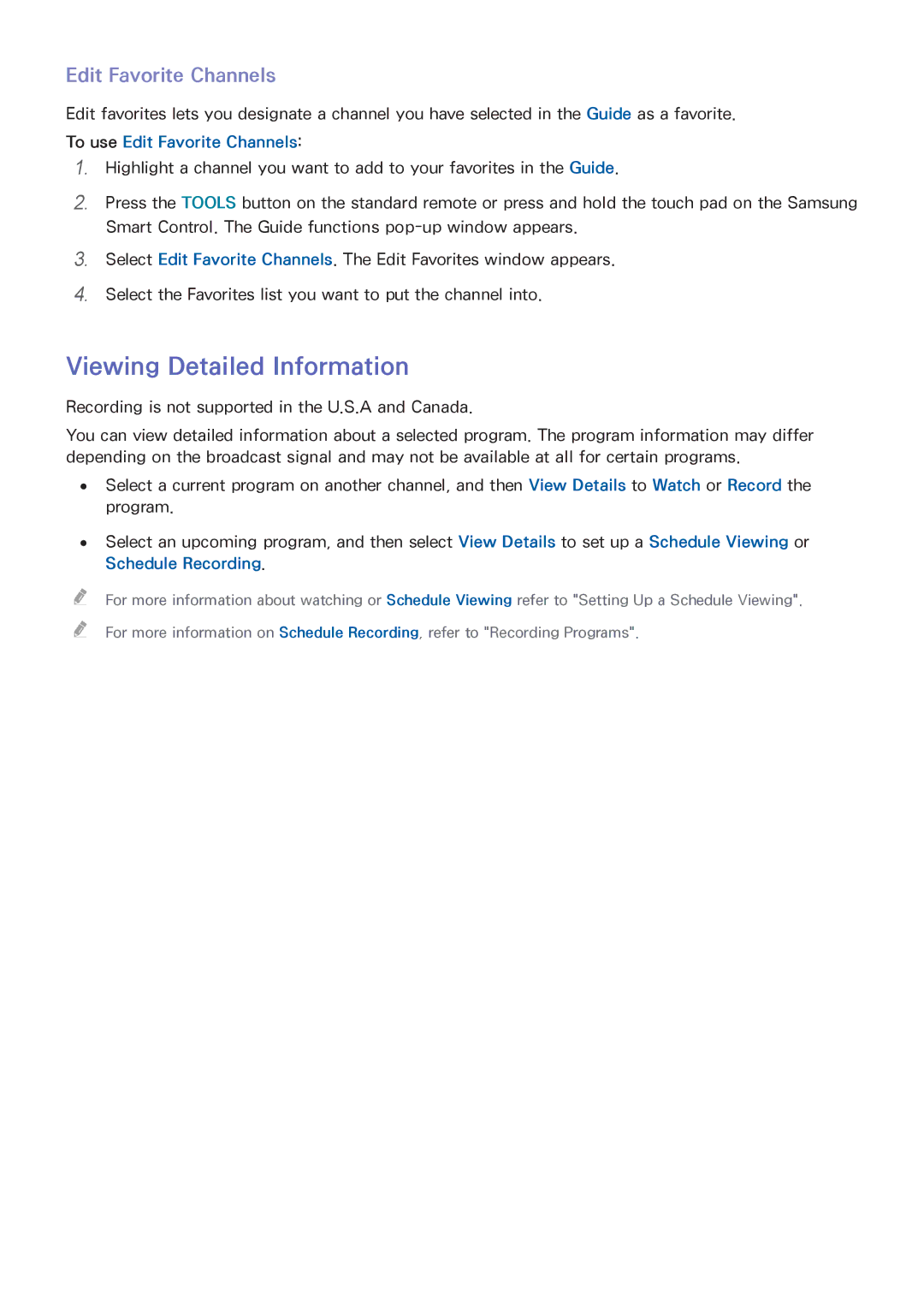 Samsung UN55HU6840 manual Viewing Detailed Information, To use Edit Favorite Channels 