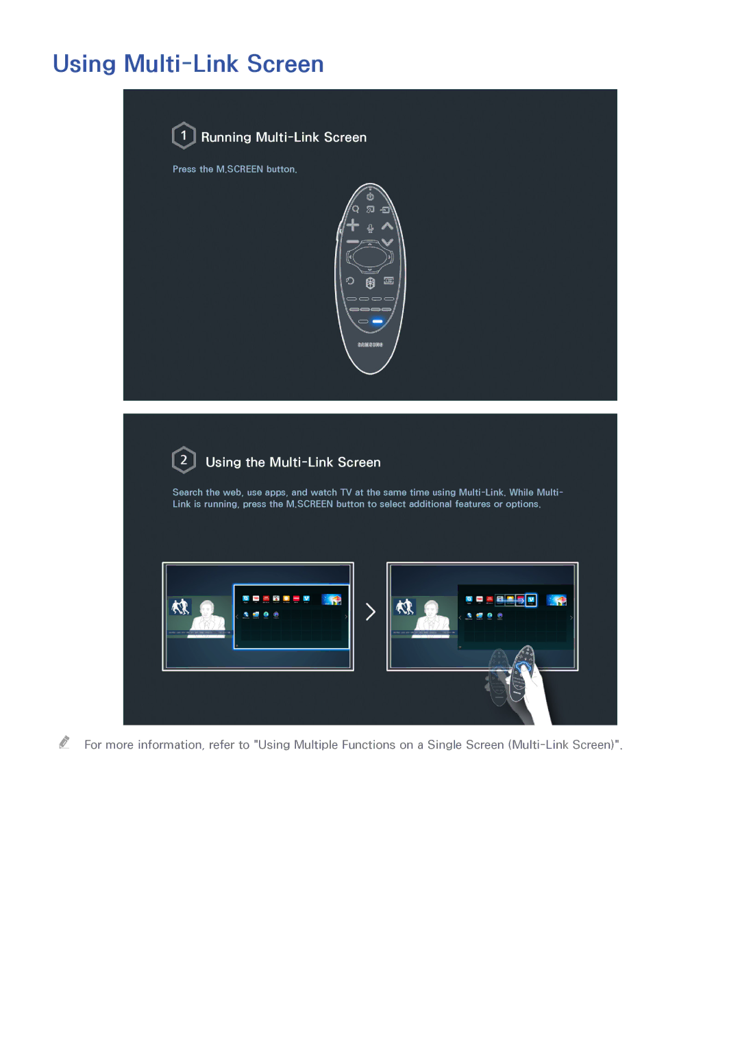 Samsung UN55HU6840 manual Using Multi-Link Screen, Using the Multi-Link Screen 