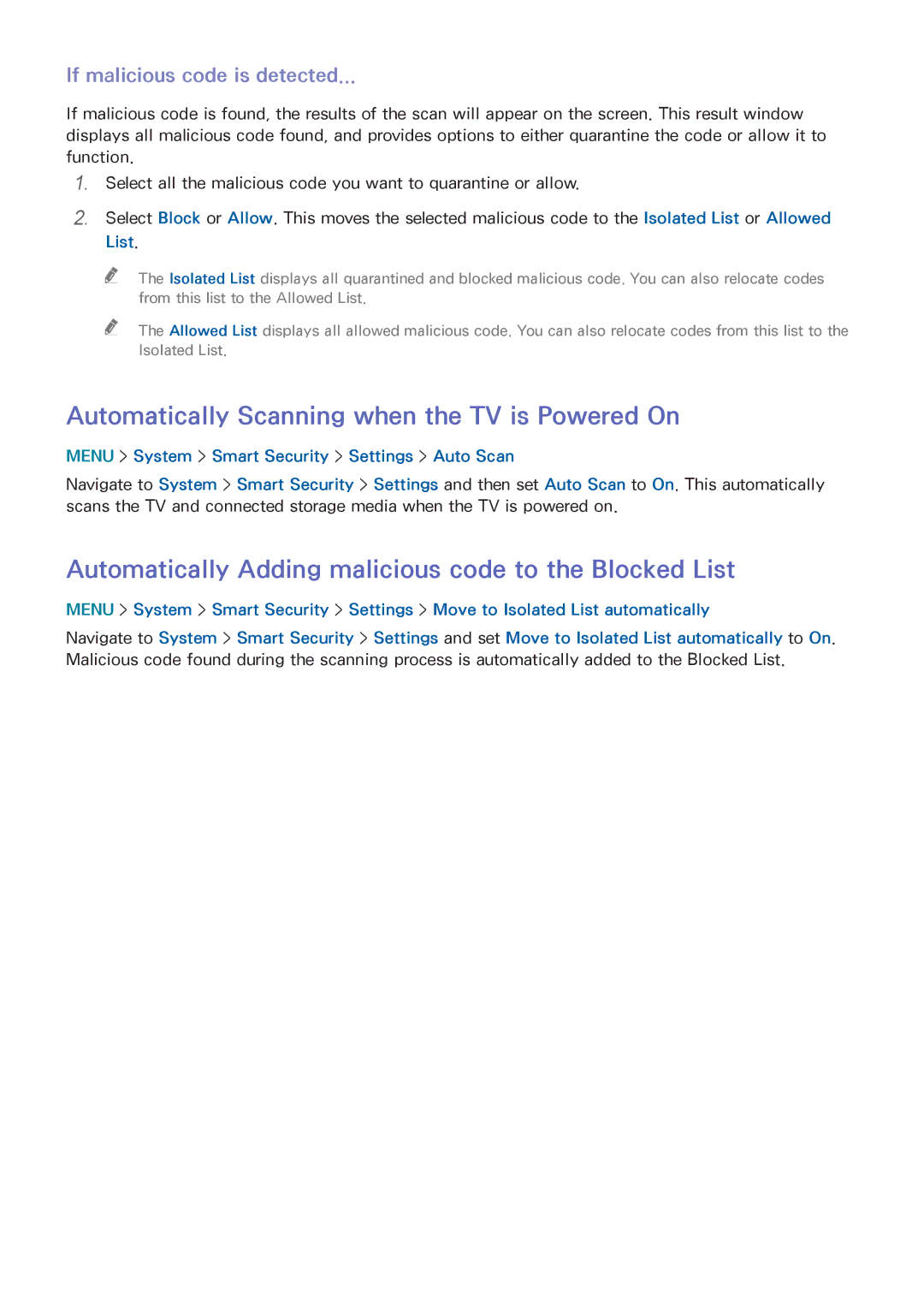 Samsung UN55HU6840 manual Automatically Scanning when the TV is Powered On, If malicious code is detected, List 