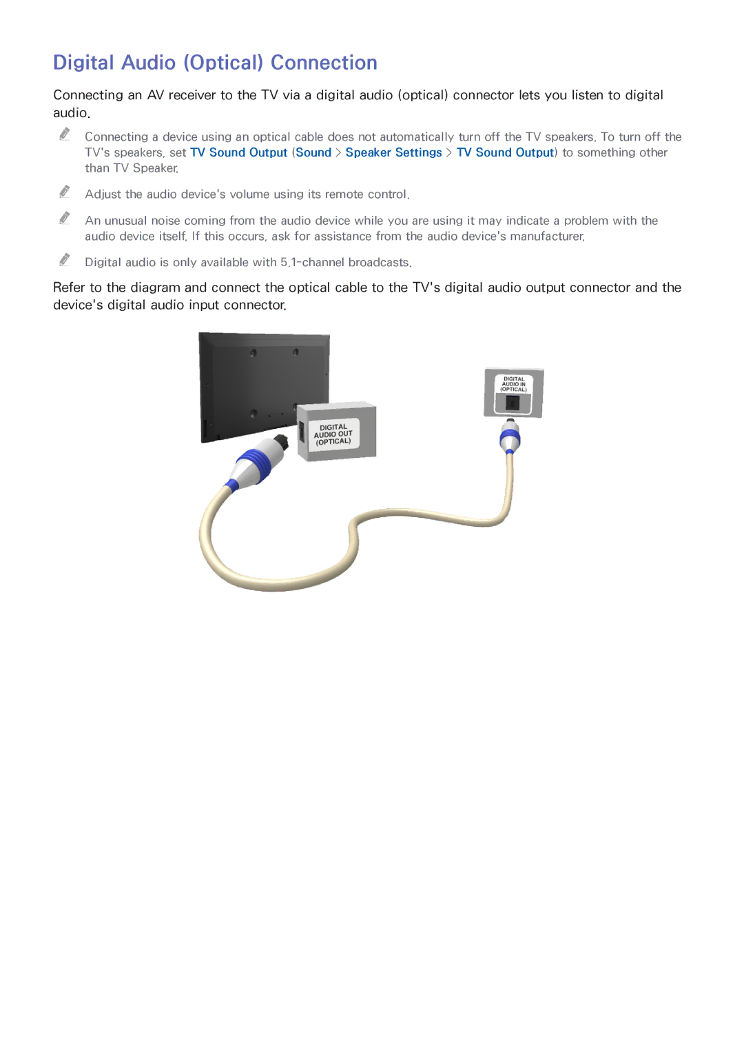 Samsung UN55HU6840 manual Digital Audio Optical Connection 