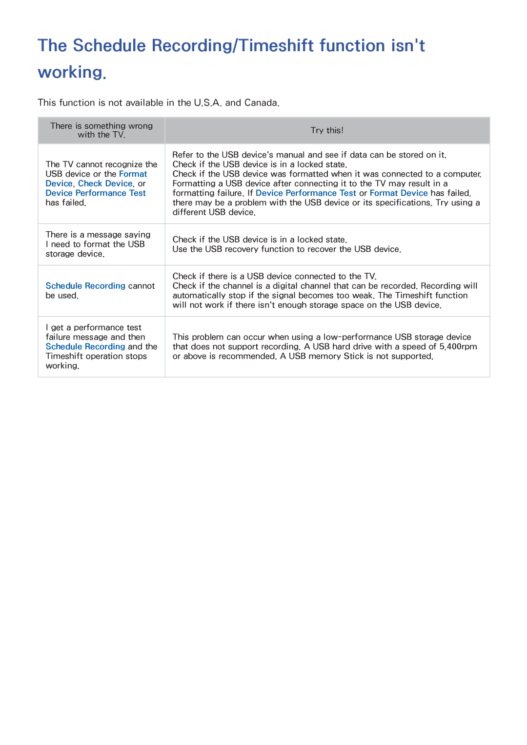 Samsung UN55HU6840 manual Schedule Recording/Timeshift function isnt working, Schedule Recording cannot 