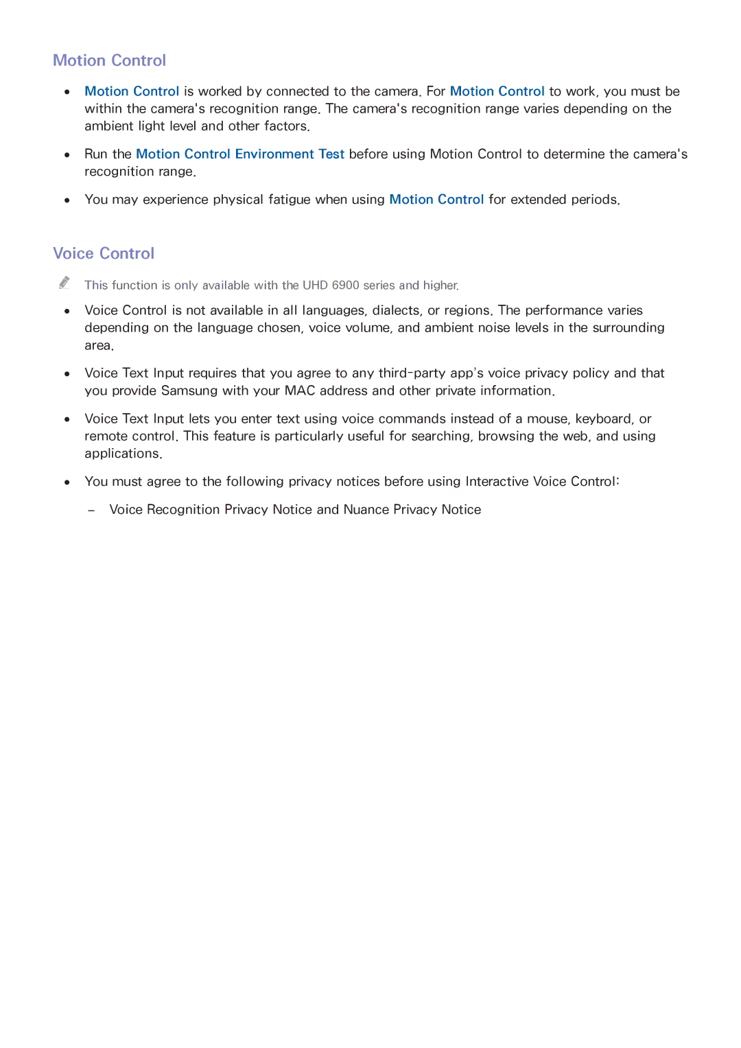 Samsung UN55HU6840 manual Motion Control, Voice Control 