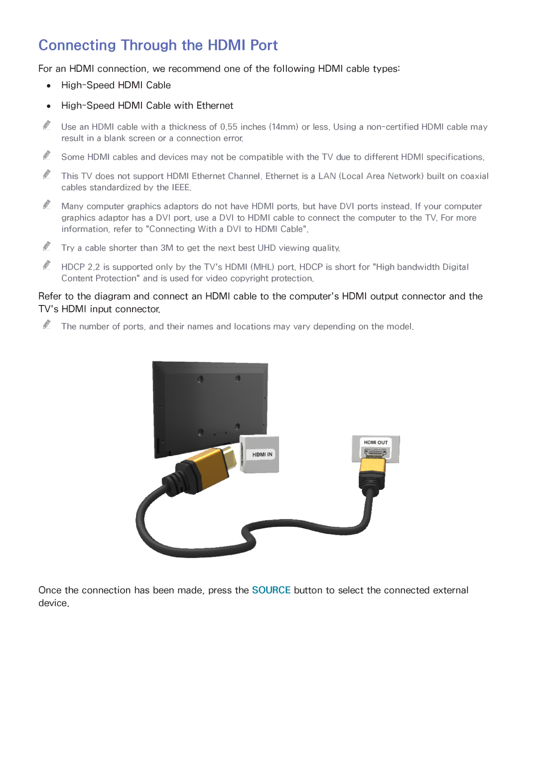 Samsung UN55HU6840 manual Connecting Through the Hdmi Port 