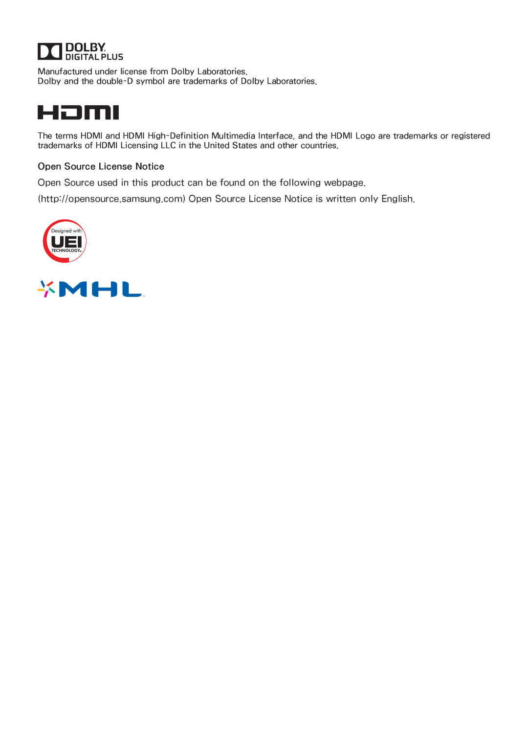 Samsung UN55HU6840 manual Open Source License Notice 